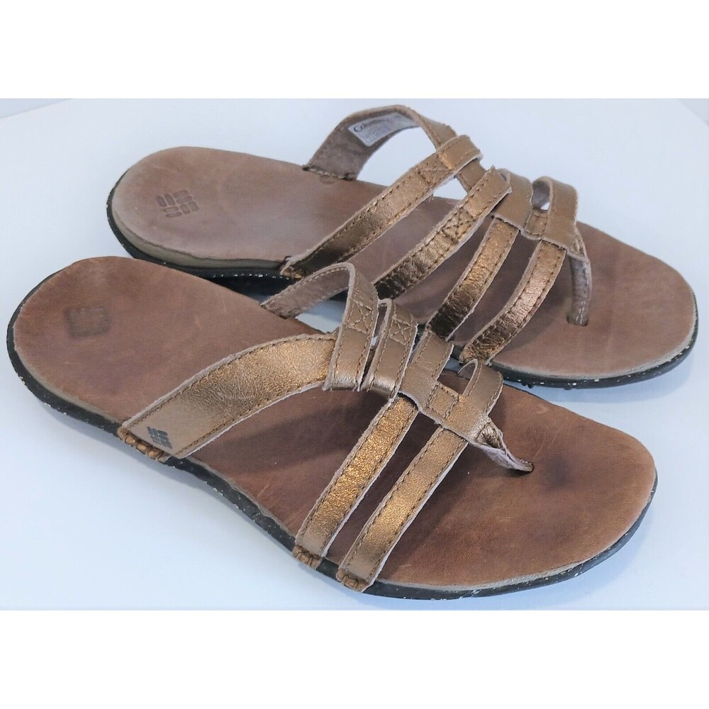 Columbia "Gladiorla" flip flop sandal BL4357 bronze leather straps, US Women's 7